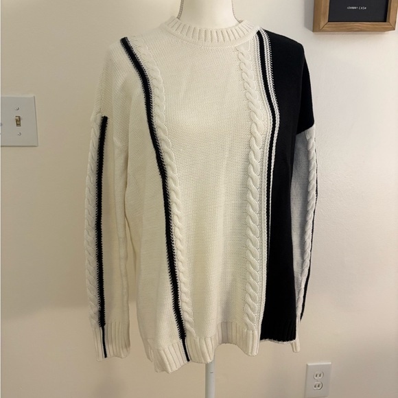 CAbi Black and Cream Crewneck Sweater - Picture 2 of 4